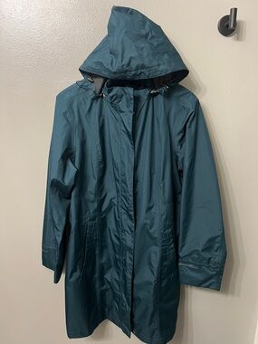 Women’s XL Eddie Bauer Teal Hooded Raincoat Jacket / Trenchcoat | Gorpcore